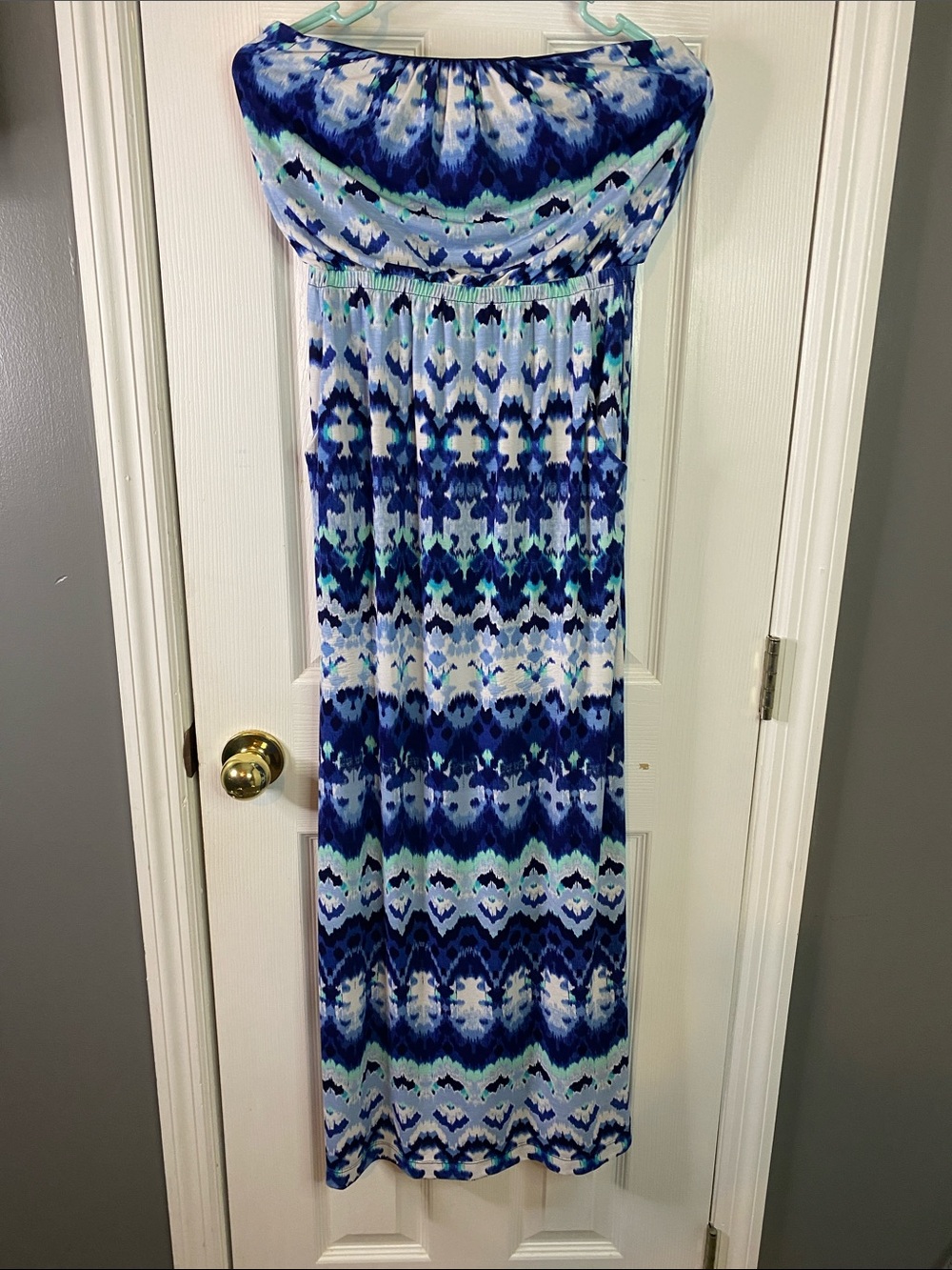 Three Pink Hearts Blue Navy Watercolor Strapless Dress Size XSMALL.